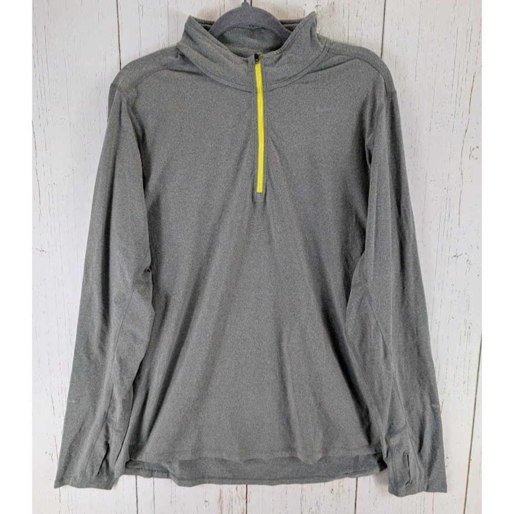 Nike Drifit Size Large Gray Yellow Half Zip Long Sleeve Active Gym Top‎